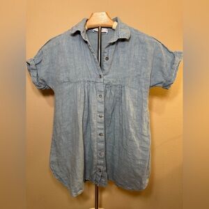 Zara Girls Light Blue Linen Button-Down Tunic